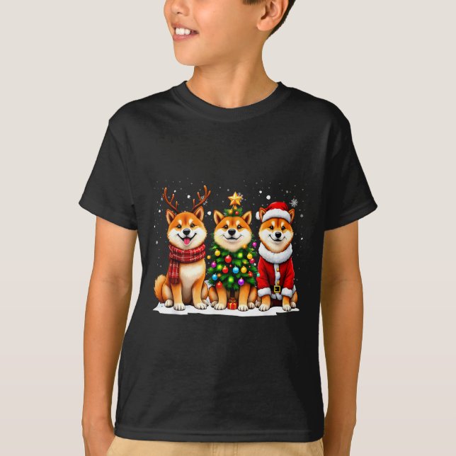 Retro Christmas Shiba Inu Santa Reindeer Dog Lover T-Shirt (Front)
