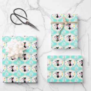 Retro Christmas Siamese Cat Ogee Pattern Wrapping Paper Sheet