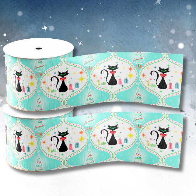 Retro Christmas Siamese Cat Ogee  Satin Ribbon (Creator Uploaded)