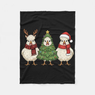 Retro Christmas Silkie Chicken Santa Reindeer Farm Fleece Blanket