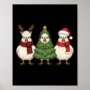 Retro Christmas Silkie Chicken Santa Reindeer Farm Poster