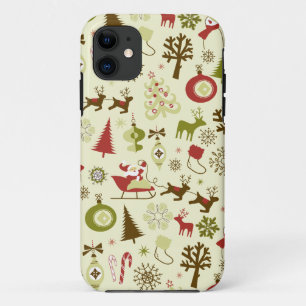 Retro Christmas Sketch Seamless Pattern iPhone 11 Case