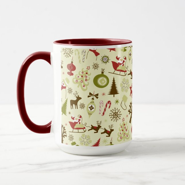 Retro Christmas Sketch Seamless Pattern Mug (Left)