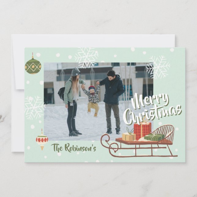 Retro Christmas Sleigh Winter Nostalgia with Photo Holiday Card (Front)
