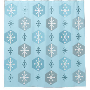 Retro Christmas Snowflakes Baby Blue Shower Curtain