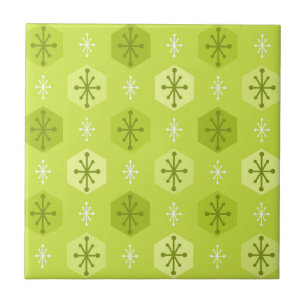 Retro Christmas Snowflakes Chartreuse Tile