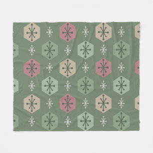 Retro Christmas Snowflakes Green Gold Fleece Blanket