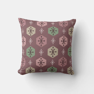 Retro Christmas Snowflakes Red Gold Cushion