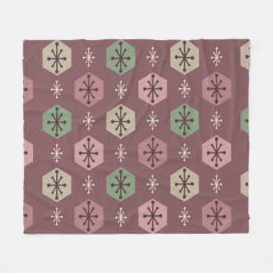 Retro Christmas Snowflakes Red Gold Fleece Blanket