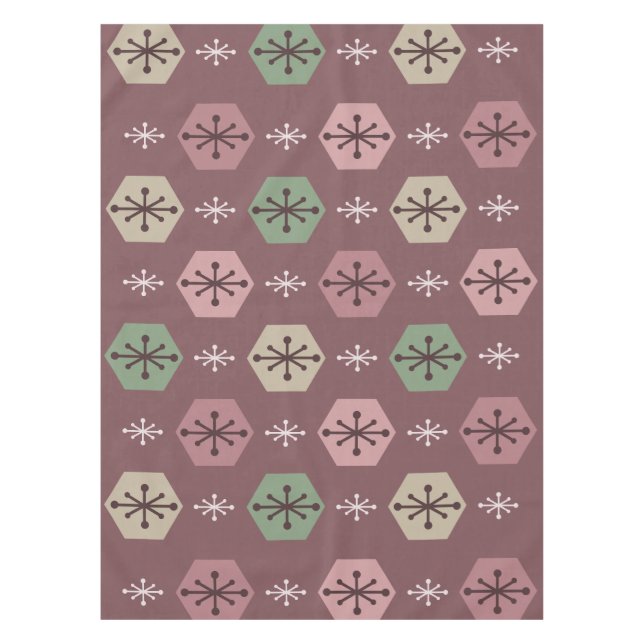 Retro Christmas Snowflakes Red Gold Tablecloth (Front)
