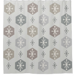Retro Christmas Snowflakes Silver Gold Shower Curtain