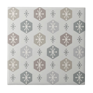 Retro Christmas Snowflakes Silver Gold Tile