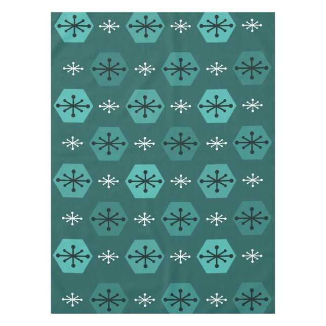 Retro Christmas Snowflakes Teal Tablecloth (Front)