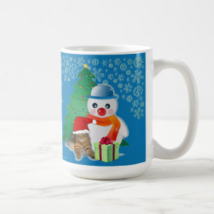 Retro Christmas Snowman and Snowflake Coffee Mug
