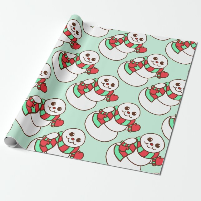 Retro Christmas Snowman Wrapping Paper (Unrolled)