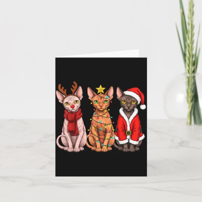 Retro Christmas Sphynx Cat Santa Reindeer  Card (Front)