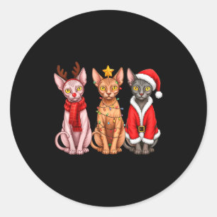 Retro Christmas Sphynx Cat Santa Reindeer Classic Round Sticker