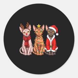 Retro Christmas Sphynx Cat Santa Reindeer Classic Round Sticker
