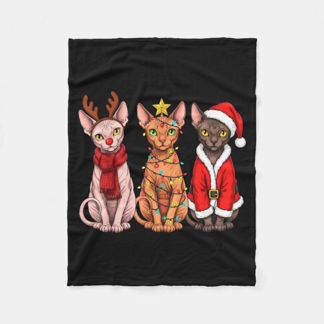 Retro Christmas Sphynx Cat Santa Reindeer  Fleece Blanket (Front)