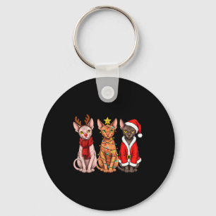Retro Christmas Sphynx Cat Santa Reindeer Key Ring