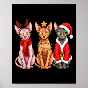 Retro Christmas Sphynx Cat Santa Reindeer  Poster