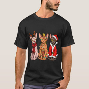 Retro Christmas Sphynx Cat Santa Reindeer T-Shirt