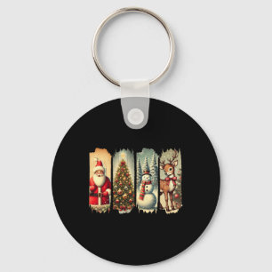 Retro Christmas Squad Santa Snowman Deer Xmas Tree Key Ring