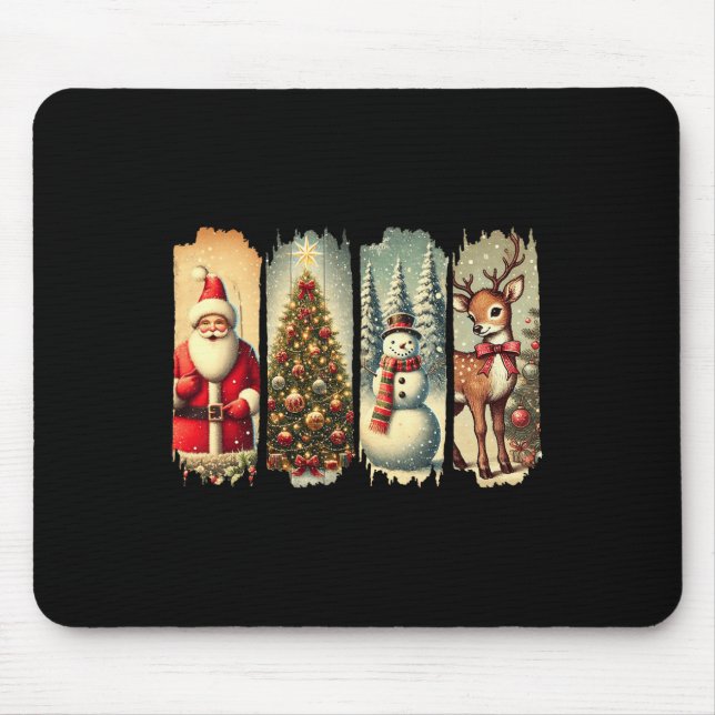 Retro Christmas Squad Santa Snowman Deer Xmas Tree Mouse Pad (Front)