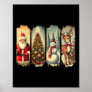 Retro Christmas Squad Santa Snowman Deer Xmas Tree Poster