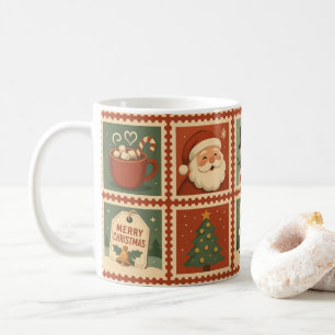 Retro Christmas Stamp Collage Holiday Mug