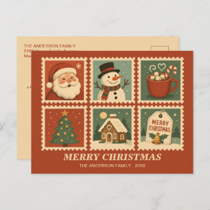 Retro Christmas Stamp Collage Holiday Postcard