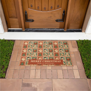 Retro Christmas Stamp Collage Personalised Doormat