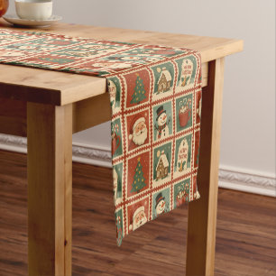 Retro Christmas Stamp Collage Short Table Runner