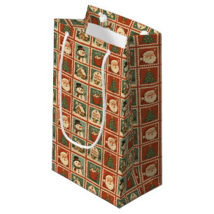 Retro Christmas Stamp Collage Small Gift Bag