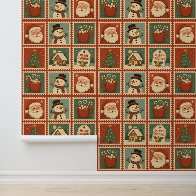 Retro Christmas Stamp Collage Wallpaper (Application)
