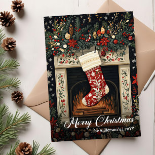 Retro Christmas Stocking Editable Holiday Greeting
