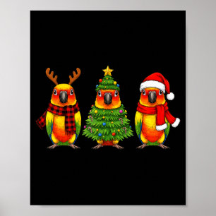 Retro Christmas Sun Conure Parrot Santa Reindeer  Poster