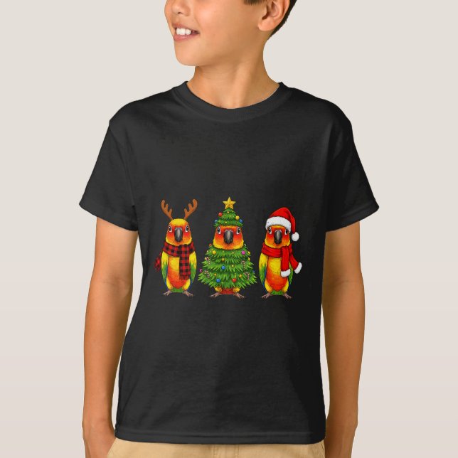 Retro Christmas Sun Conure Parrot Santa Reindeer  T-Shirt (Front)