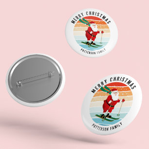 Retro Christmas Sunset Skiing Santa Personalised 3 Cm Round Badge