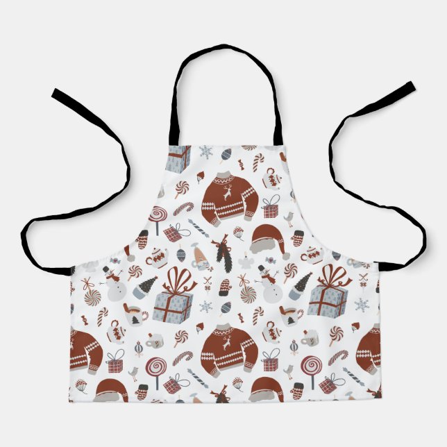 Retro Christmas Sweater Pattern  Apron (Front)
