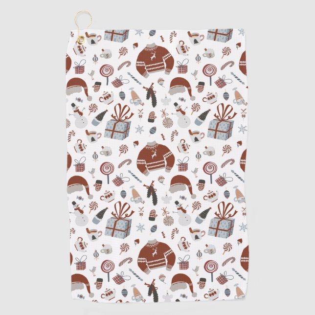 Retro Christmas Sweater Pattern  Golf Towel (Front)