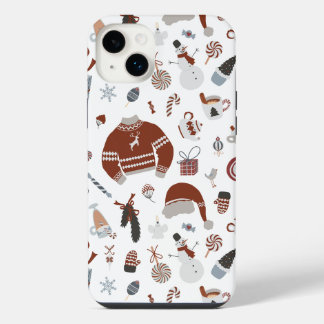Retro Christmas Sweater Pattern iPhone 14 Plus Case