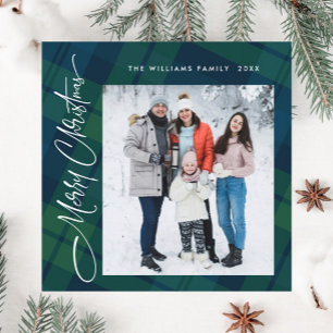 Retro Christmas Tartan Plaid 2 Photo Greeting Holiday Card