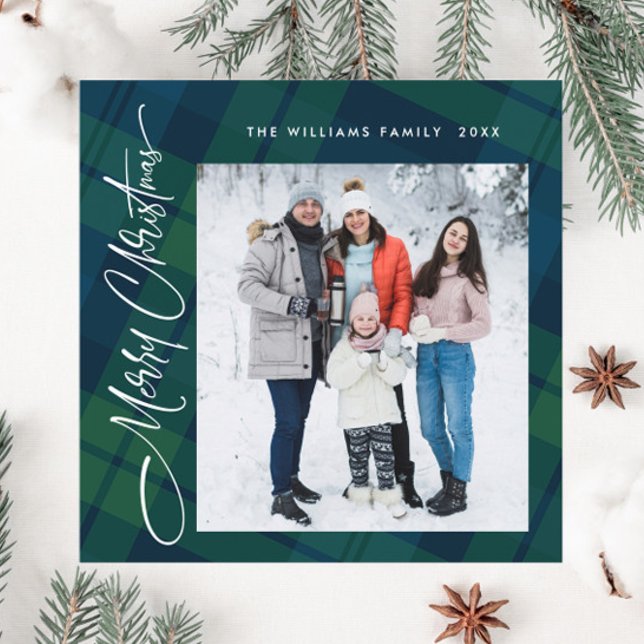 Retro Christmas Tartan Plaid 2 Photo Greeting Holiday Card (Creator Uploaded)