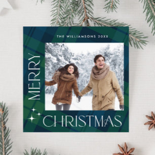 Retro Christmas Tartan Plaid 2 Photo Greeting Holiday Card