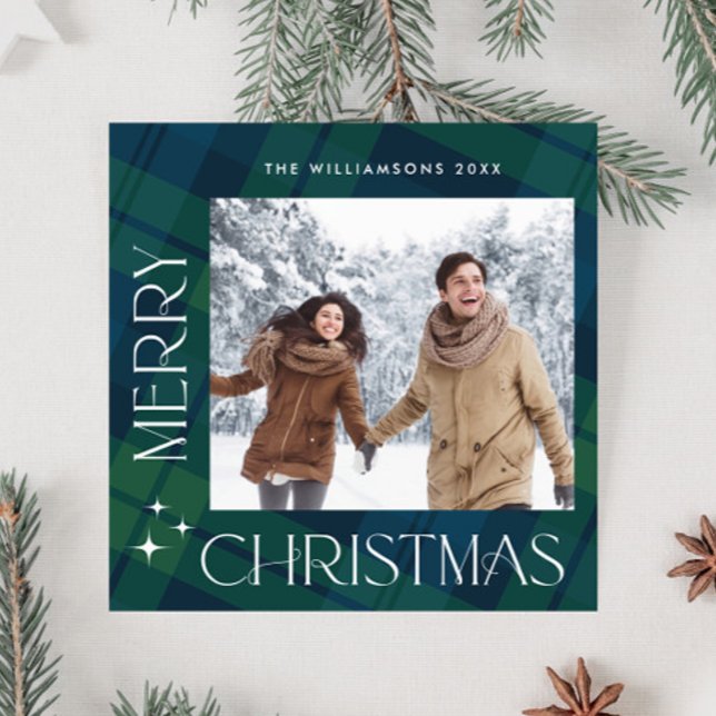 Retro Christmas Tartan Plaid 2 Photo Greeting Holiday Card (Creator Uploaded)