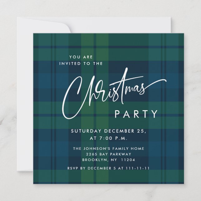 Retro Christmas Tartan Plaid Holiday Party Simple  Invitation (Front)