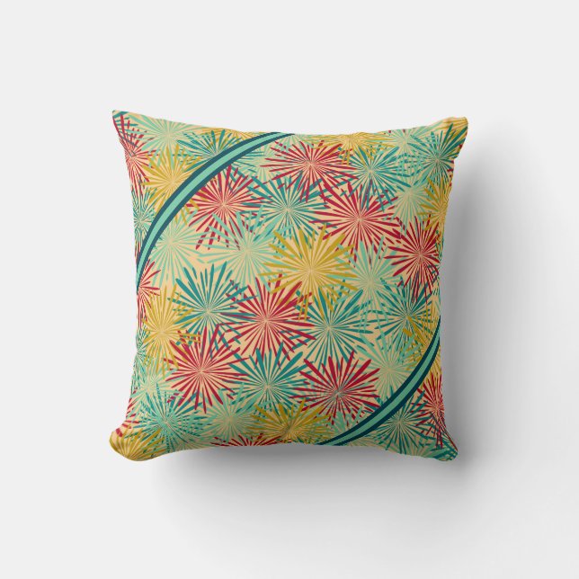 Retro Christmas Tinsel PomPoms (Tropical Colours) Cushion (Front)