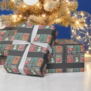 Retro Christmas Tis The Season Cosy Winter Santa Wrapping Paper