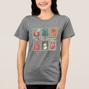 Retro Christmas Tis The Season Cozy Winter Santa  Tri-Blend Shirt